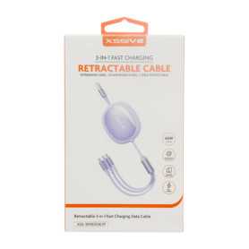 Cable, Charger - XSSIVE Retractable 3-in-1 Fast Charging and Data Transfer Cable XSS-3IN1DESK2P - Purple, wholesale price