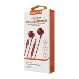 Casque, Écouteurs - Écouteurs Stéréo USB-C XSSIVE XSS-EP18R – Rouge, prix de gros.