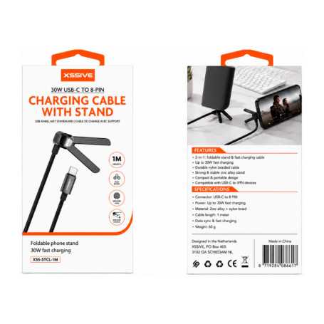 Chargeur, Connecteur - Câble de Charge USB-C/8-Pin avec Support - 1M - XSSIVE XSS-STCL-1M, prix de gros.