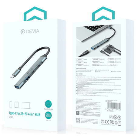 HUB Type-C 4 en 1 DEVIA- Lite1 USB3.0+USB2.0+TYPE-C*2