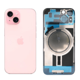 Dos, Vitre arrière - Vitre Arrière iPhone 15 Rose Avec MagSafe (Origine Demonté) - Grade B, prix de gros.