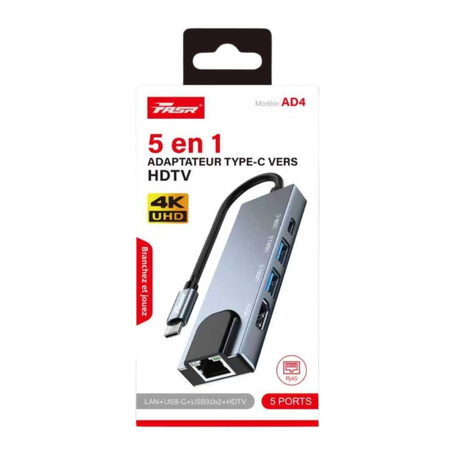 Adaptateur Multifonction 5-en-1 Type-C vers LAN / HDTV / USB 3.0 / Type-C - FASR AD4