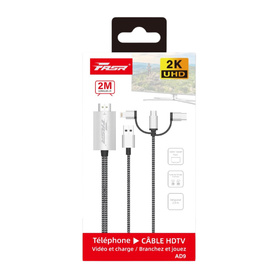 Câble Type-C / Lightning / Micro-USB Combo vers TV HDMI FASR AD9 - 2M