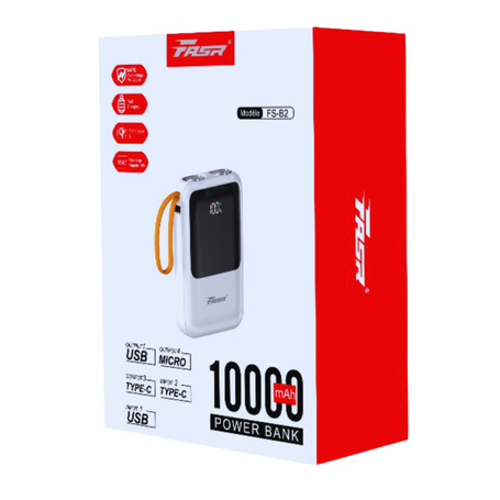 FASR FS-B2 Power Bank 10000 mAh with 4 Integrated Cables Micro, Type-C, Lightning and USB