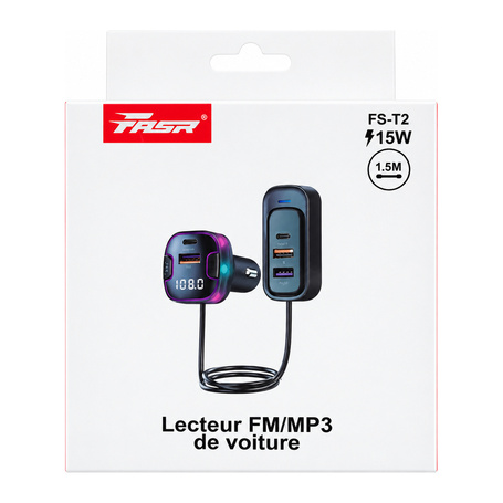 Transmetteur 15W FM/MP3 Bluetooth Fasr T2 de voiture - 1.5M