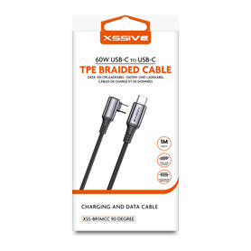Charging Cable, Data Cable - Braided Cable 60W USB-C / USB-C 1m XSSIVE XSS-BR1MCC 90°, wholesale price