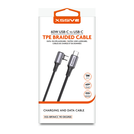 Charging Cable, Data Cable - Braided Cable 60W USB-C / USB-C 1m XSSIVE XSS-BR1MCC 90°, wholesale price