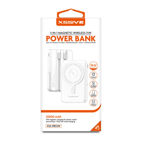 Chargeur portable, Batterie externe - Powerbank magnétique 3en1 15W avec câble 10000mAh XSSIVE XSS-PB53W - Blanc, prix de gros.