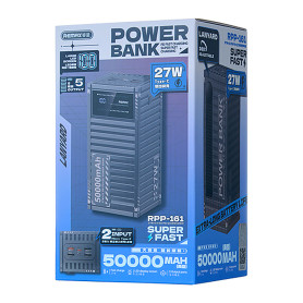 Power Bank, Portable Charger - 50000mAh 27W PD + 22.5W QC Fast Charging Power Bank Remax RPP-161 - Grey, wholesale price