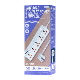Multiprise REMAX RP-U160 Kiddy Series – 5 Prises, 4 Ports USB/Type-C – Couleur Noire – Sécurité et Performance pour Votre Maison