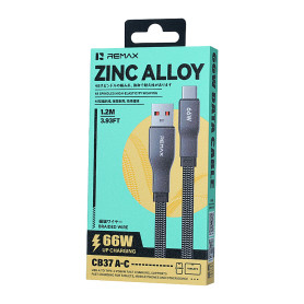 Chargeur, Connecteur, Cordon - Câble de Charge Rapide Type-C vers Type-C 100W Tressé en Alliage de Zinc REMAX CB37 1,2 m - Noir,