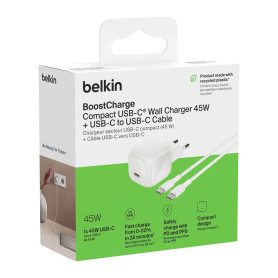 BELKIN 45W USB-C Wall Charger with 1M USB-C Cable WCA013kq1MWH-B6 - White