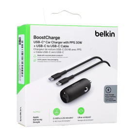 Chargeur Allume-Cigare BELKIN USB-C 30W avec Câble USB-C 1M - CCA004BT1MBK-B6 - Noir