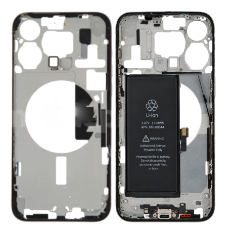 iPhone 15 Pro Max Chassis – Charging Port, No Back Glass, with Battery – Black Titanium (Genuine/Pulled) – Grade B | Etech-Parts
