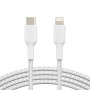 Câble Tressé USB-C vers Lightning 1M BELKIN CAA004bt1MWH - Blanc