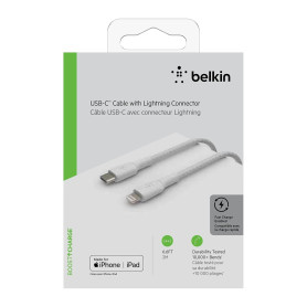 Câble Tressé USB-C vers Lightning 2M BELKIN CAA004bt2MWH - Blanc