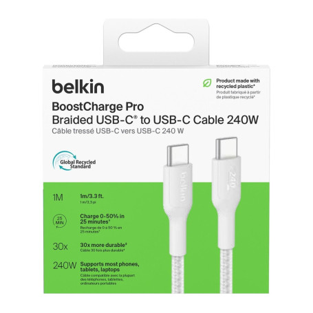Braided PCR Cable USB-C / USB-C 240W 2.0 1M BELKIN CAB025hq1MWH - White