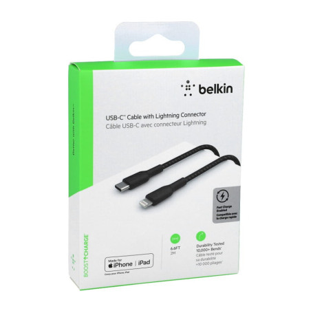 Câble USB-C vers Lightning 2M BELKIN CAA004bt2MBK - Noir