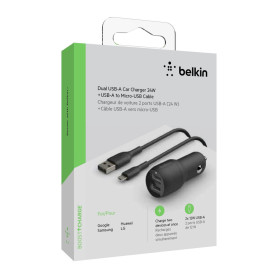 Kit Chargeur Allume-Cigare 2 Ports USB avec Câble MicroUSB 24W BELKIN CCE002BT1MBK