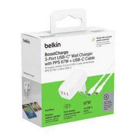 Chargeur USB-C, Câble haute puissance - Adaptateur Secteur / Câble USB-C / USB-C - 3 USB-C BELKIN 67W - WCC002vf2MWH-B6, prix de
