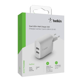 Chargeur, Adaptateur - Adaptateur Secteur 2 Ports USB-A BELKIN WCB002vfWH - 24W, prix de gros.
