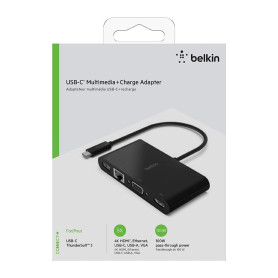 Hub, Convertisseur, Dock - Adaptateur USB-C Multimédia + Recharge 4 en 1 - 100W - GBE,HDMI,VGA,USB-A BELKIN - AVC004BTBK, prix d