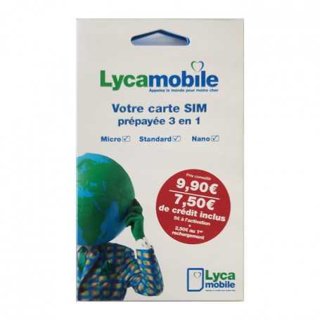 Carte SIM Prépayée Lyca mobile 7,5€ de Crédit Inclus