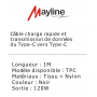 Câble Type-C / Type-C (USB-C) Compatible avec iPhone et Samsung - Tresse nylon - Voyant lumineux - 120W - 1m (Mayline)