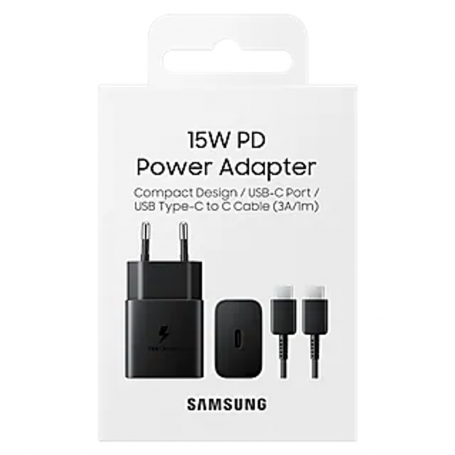 Kit Chargeur Type-C / Type-C Samsung 15W Noir - Retail Box (Origine)