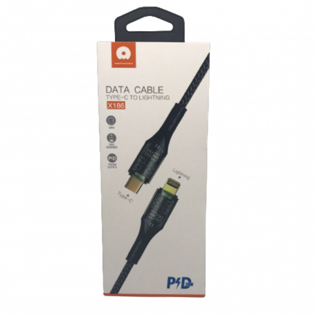 Câble USB-C / Lightning Nylon Tressé 20W Noir - X186 (WUW)