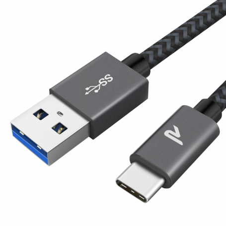 Câble USB / USB-C Nylon Tressé RAMPOW RAC-1 Gris/Noir - 1m