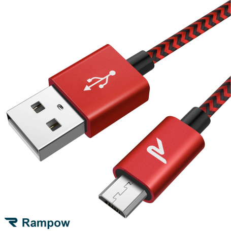 Câble USB / Micro Nylon Tressé RAMPOW RAA-10 Rouge/Noir - 2M