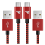 Câble USB / Micro Nylon Tressé RAMPOW RAA-22 Rouge/Noir - 3m - Pack de 2