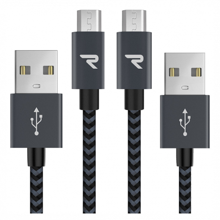 Câble USB / Micro Nylon Tressé RAMPOW RAA-23 Gris/Noir - 20cm - Pack de 2