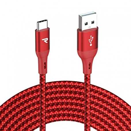 Câble USB / USB-C Nylon Tressé RAMPOW RAC-28 Rouge/Noir - 3m