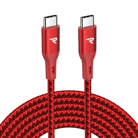 Câble USB-C / USB-C Nylon Tressé RAMPOW RAD-42 Rouge/Noir - 1M