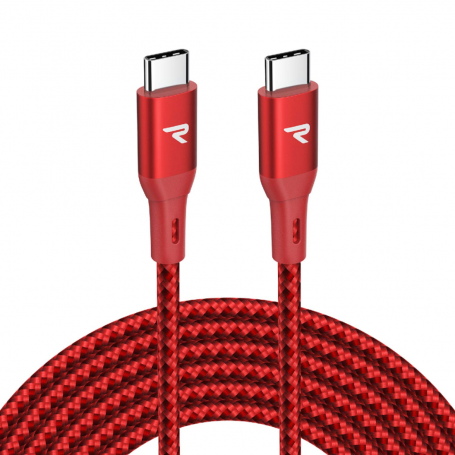 Câble USB-C / USB-C Nylon Tressé 60W RAMPOW RAD-13 Rouge/Noir - 3m