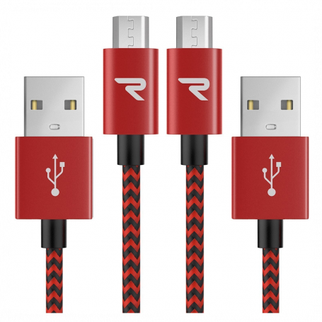 Câble USB / Micro Nylon Tressé RAMPOW RAA-25 Rouge/Noir - 2m - Pack de 2