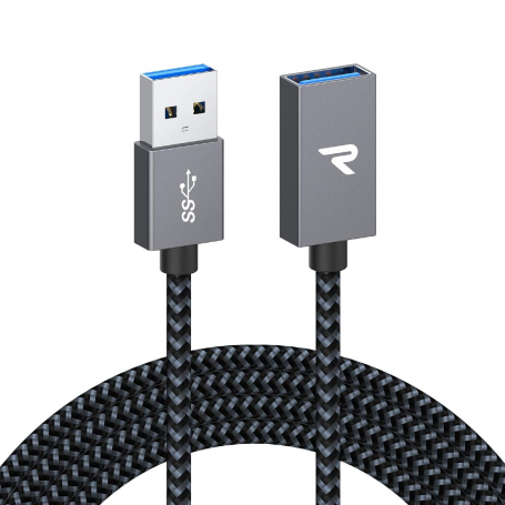 Câble Extension USB  Nylon Tressé RAMPOW RAF-3 Gris/Noir - 2m