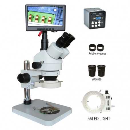 Microscope binoculaire Stéréo à Zoom avec Ecran Adaptateur VGA et Lumière LED (ST-7045)