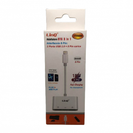 Adaptateur Lightning Mâle 3 en 1 Lightning Mâle / 2 USB Femelle LinQ ITH488