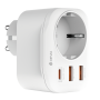 Power Adapter with 3 Ports 2 USB-A 1 USB-C and Built-in Plug - Devia Smart Series - White