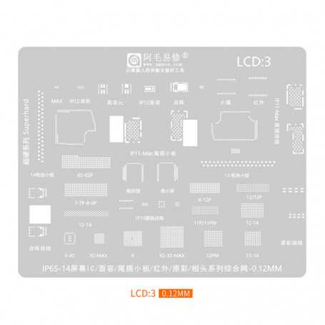 Kit de Reballage LCD3 BGA Pour iPhone 6S - 14 : Ecran LCD, Puce Face Dot IC, Filet à Souder en Etain