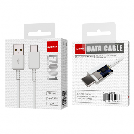 Câble USB / Type-C - D-power F7001/N07S - 1.2M Blanc