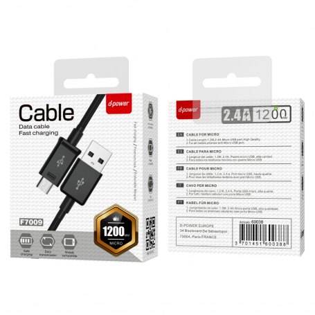Câble USB / Micro - D-power F7009/S616S - 1.2M Noir