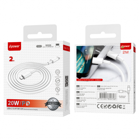 Type-C / Lightning Cable - D-power F8002 - 2M White