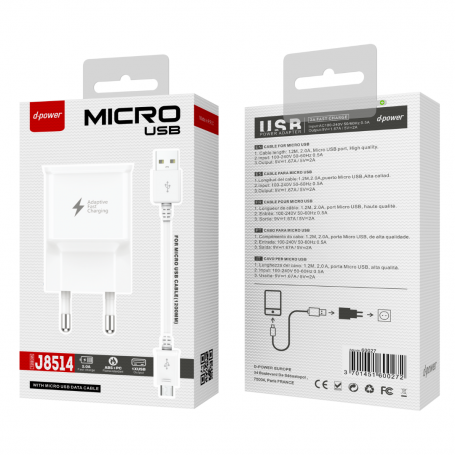 Kit Chargeur USB / Micro - D-power J8514 - Blanc