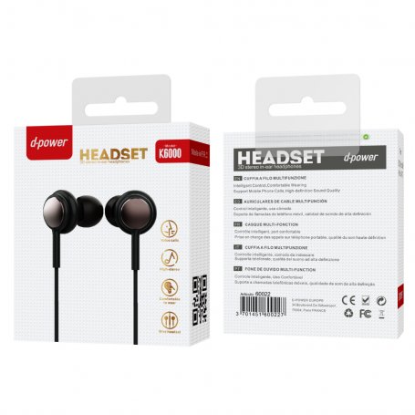 Headphones Hands-Free Kit - D-power K6000/C6000 S8 - Black