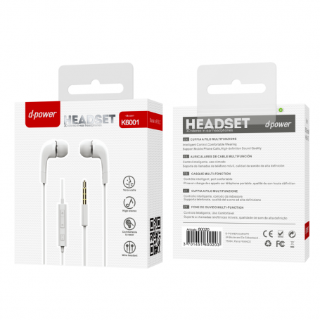 Headphones Hands-Free Jack Kit - D-power K6001 S3 - White