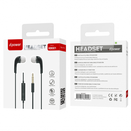 Headphones Hands-Free Jack Kit - D-power K6001 S3 - Black